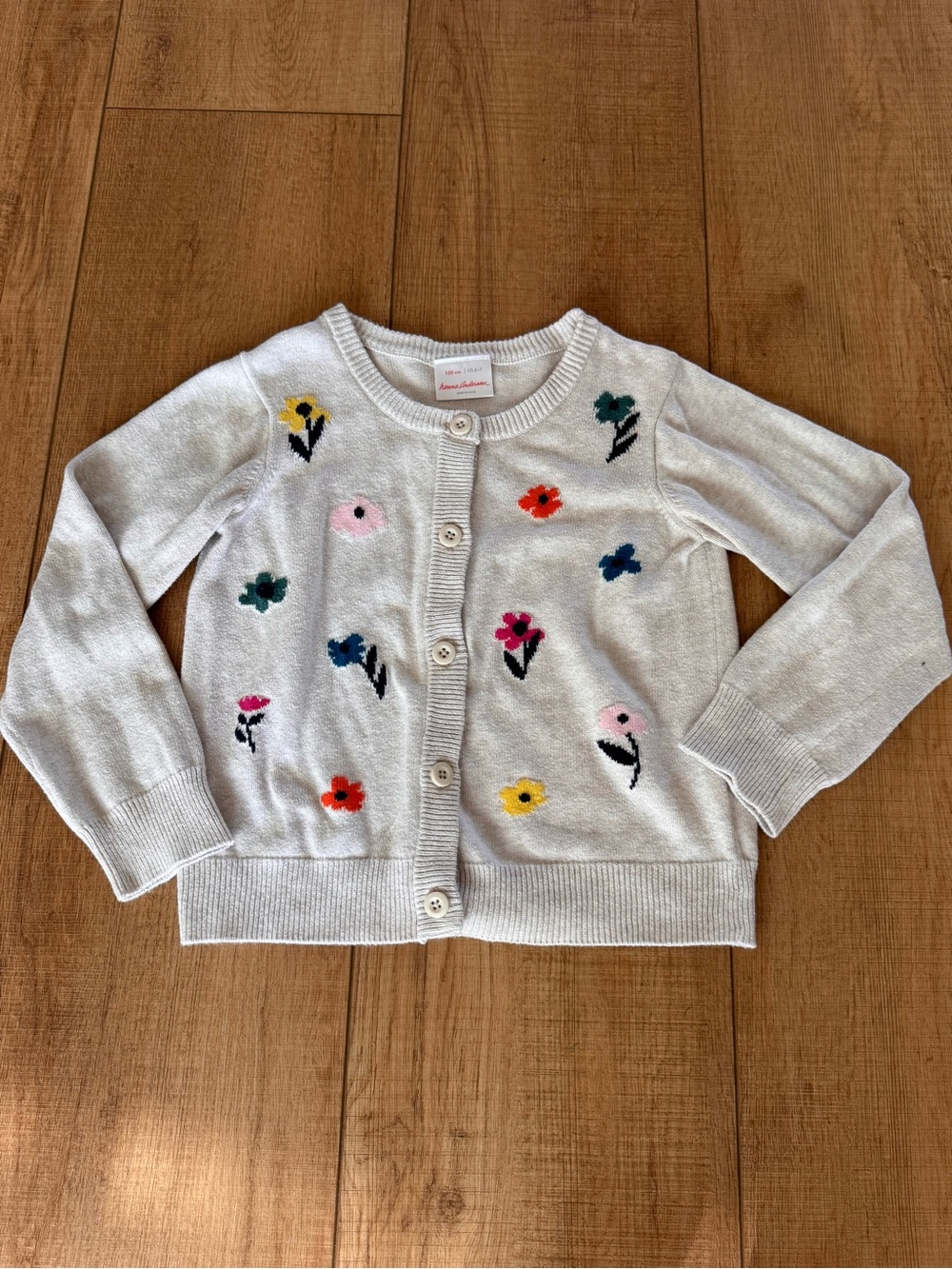 Hanna Andersson Girls Floral 100% Cotton Kit Cardigan Sweater Size 120 6-7